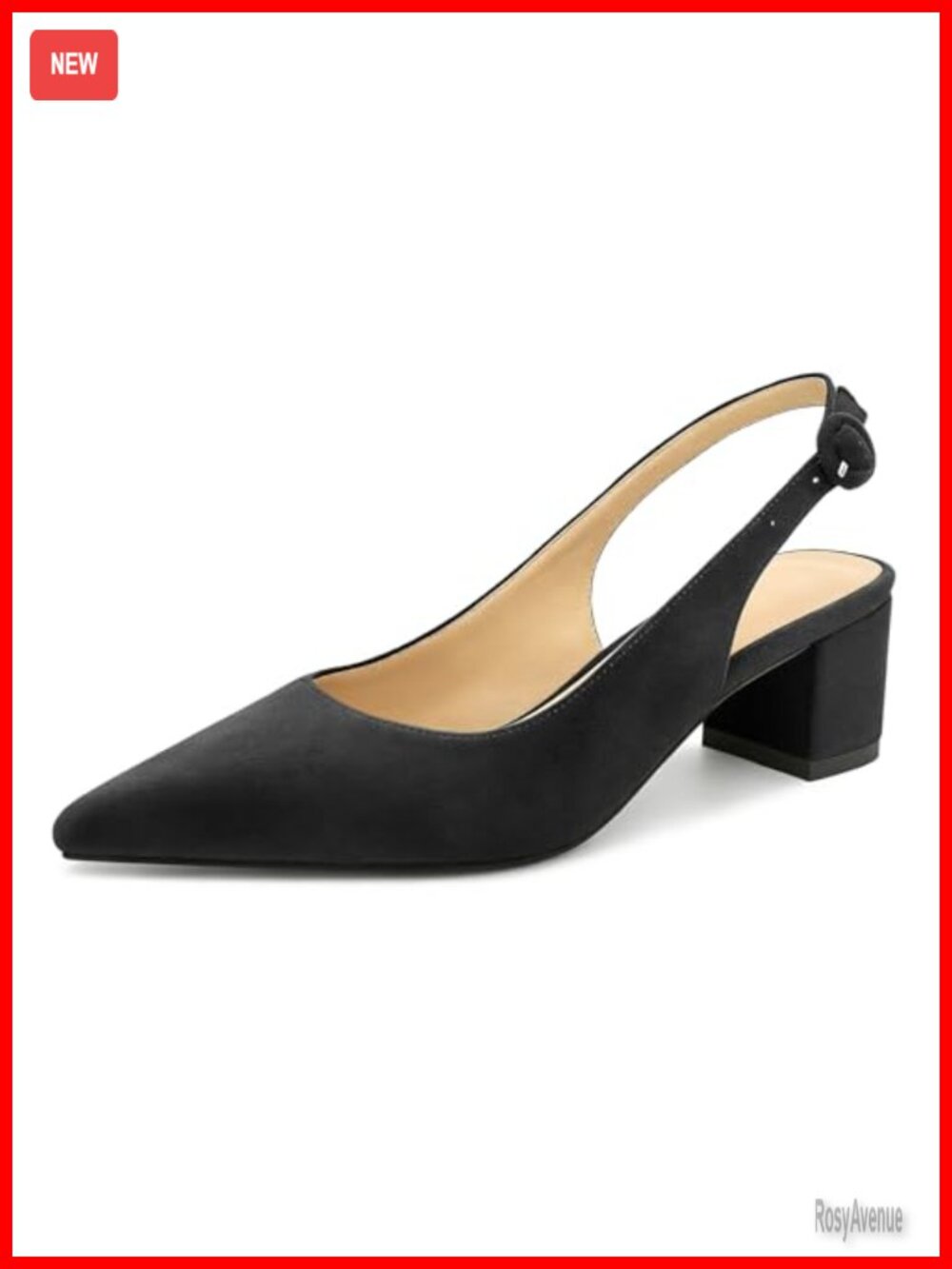 Eldof Slingback Heels Women Block Low Heel Pointed Toe Pumps Ankle Buckle